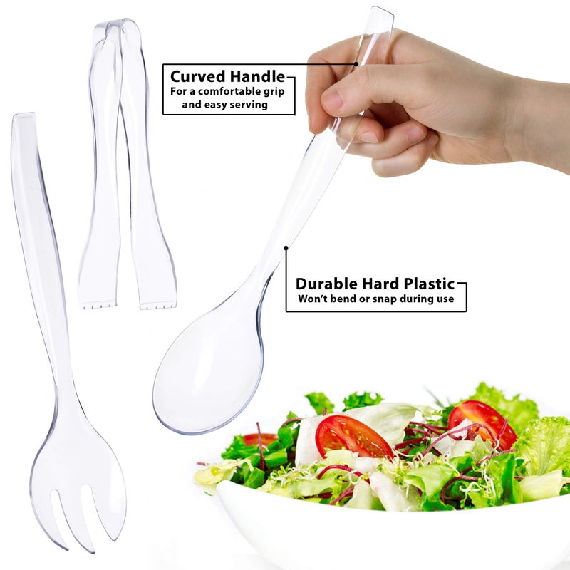 StarMar 24 Pack Plastic Serving Utensils, Heavy Duty Disposable utensil, 8-10â€ Spoons and Forks, 8-6-1/2â€ Tongs, Clear - Image 3